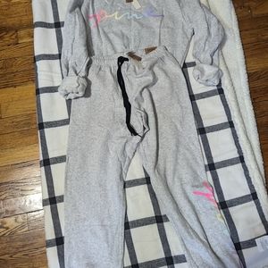 PINK Sweatshirt and Pants| color gray| size sweatshirt S, pants XS